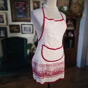Italian Apron Giaquinto Tessitura Italy San Gimignano Red White Cotton Textured